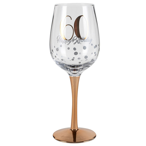 Happy Birthday 60 Stem Wine Glass Rose Gold 430ml