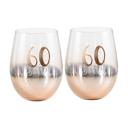 2PK Rose Gold 60 Ombre Stemless Wine Glass 600ml Drinking Cup