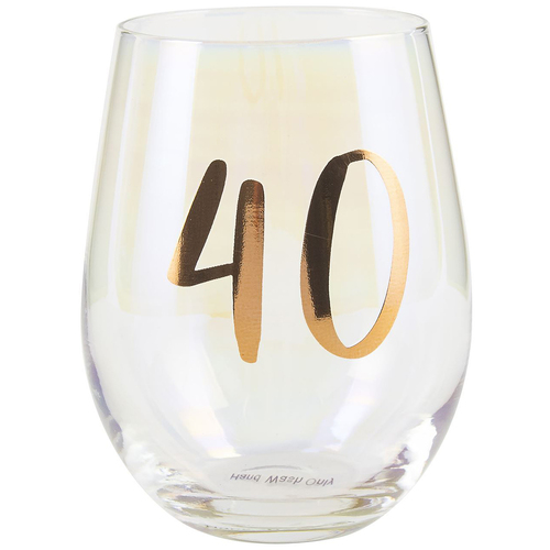 Rainbow 40th Stemless Wine Glass 600ml Birthday Drinking Cup