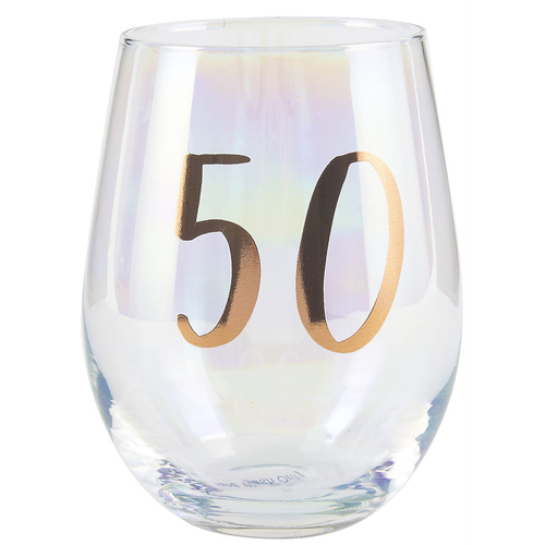 Rainbow 50th Stemless Wine Glass 600ml Birthday Drinking Cup