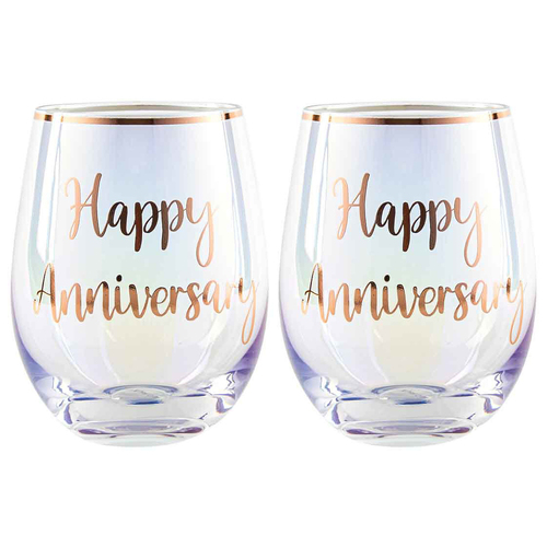 2pc Anniversary 600ml Stemless Wine Glass Gift Set Rose Gold