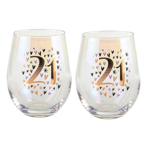 2PK Rainbow 21st Pastel/Gold Stemless Wine Glass 600ml Drinking Cup