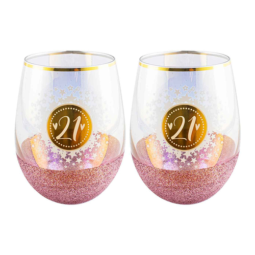 2PK Glitterati 21 Stemless Wine Glass 600ml Drinking Cup