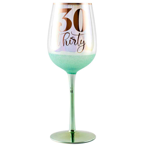 Glitterati 30th Stemmed Birthday Wine Glass Green 430ml