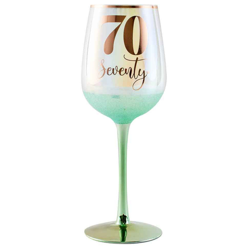 Glitterati 70th Stemmed Birthday Wine Glass Green 430ml