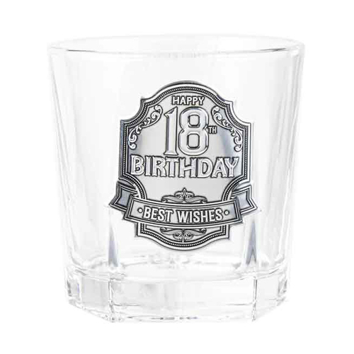 18th Badge Whisky Drinking Glass Birthday Gift Clear 260ml