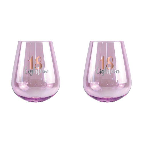 2PK 18th Birthday 13cm/600ml Stemless Wine Glass w/ Rose Gold Decal