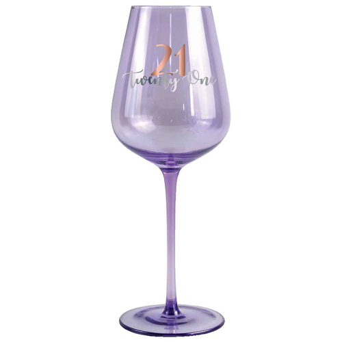 21st Birthday Coloured Stemmed 430ml Wine Glass w/ Rose Gold Decal