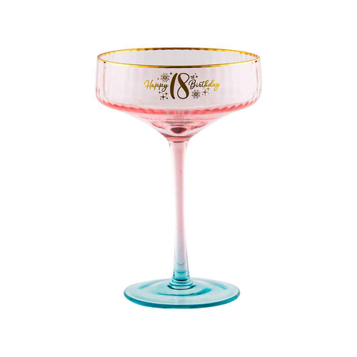 18th Birthday 300ml Fluted Coupe Glass Stemmed Drinkware - Pink