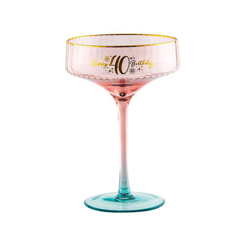 40th Birthday 300ml Fluted Coupe Glass Stemmed Drinkware - Pink