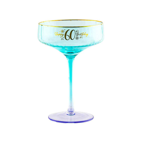 60th Birthday 300ml Fluted Coupe Glass Stemmed Drinkware - Blue