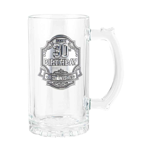 30th Badge Beer/Cider Glass Drinking Stein Birthday Gift Clear 450ml