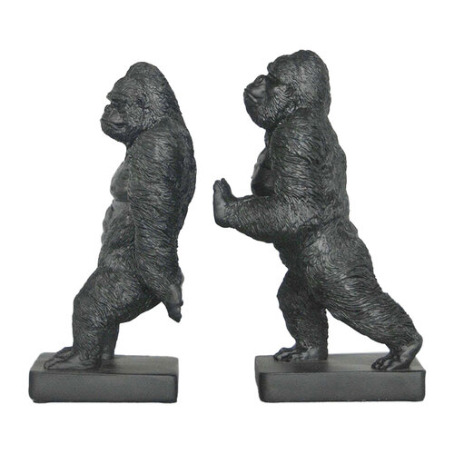 White Moose Gorilla Pushing Bookends Home Decor - Black