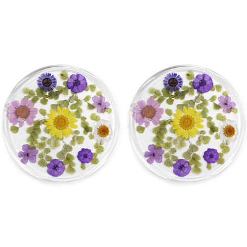 2PK Leni Handcrafted Resin Coaster Real Flower Prairie Harvest