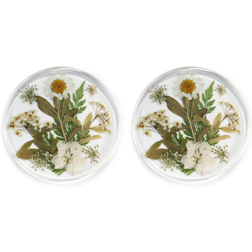 2PK Leni Handcrafted Resin Coaster Real Flower Meadow White