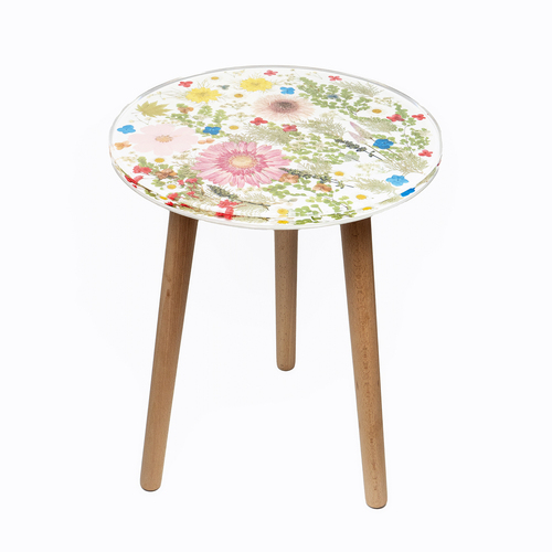 Leni Handcrafted Resin Side Table Barbeton Daisy White 40x40x51.5cm 