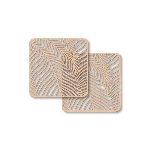 2pc Nord Deco Wooden Coasters Kitchen Decor 10x10cm - Fern