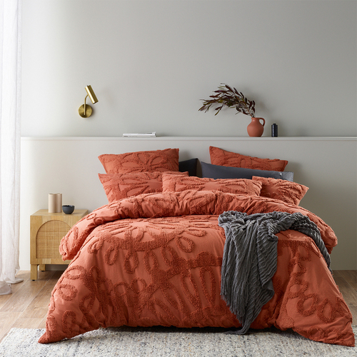 Bianca Meridian Quilt Cover Percale Cotton Brick - King Bed