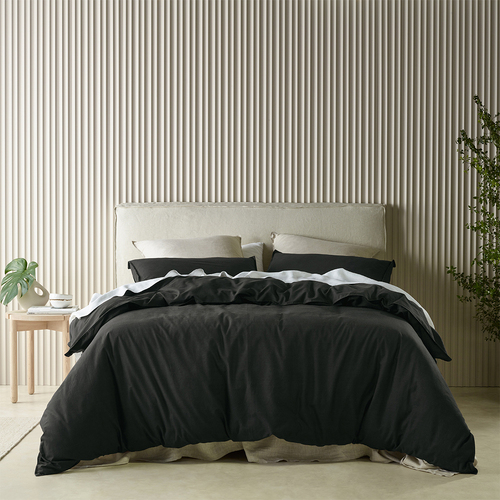 Bianca Acacia Quilt Cover Percale Cotton Charcoal - Queen Bed