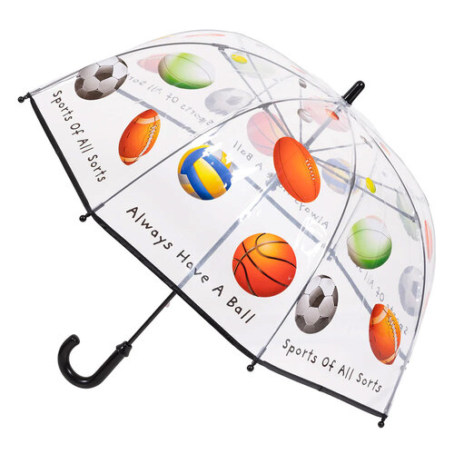 Bobbie J Clear Kids Sport Ball Print Rain/Wind Umbrella 3+