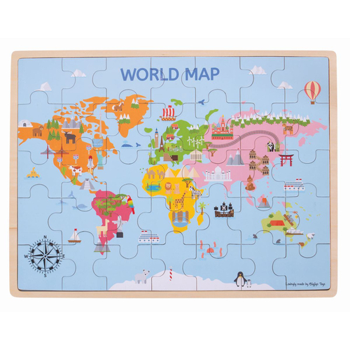 35pc Bigjigs Toys 43cm World Map Puzzle Kids Wooden Toy 3y+