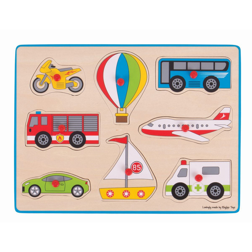 8pc Bigjigs Toys 30cm Lift Out Puzzle Transport Wooden Toy 3y+