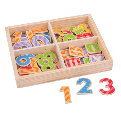 56pc Bigjigs Toys Wooden 22.5cm Magnetic Numbers w/ Tray Kids Toy 3+