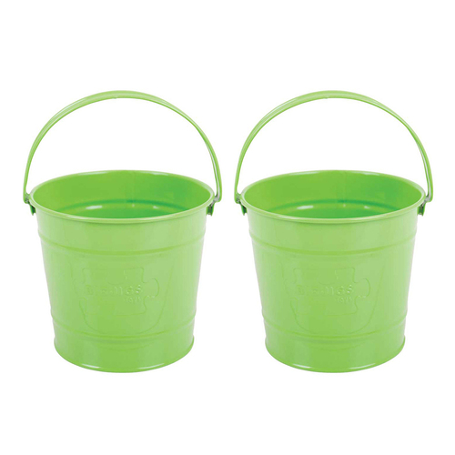 2PK Bigjigs Toys 16.5cm Round Metal Bucket Kids Toy Green 3y+