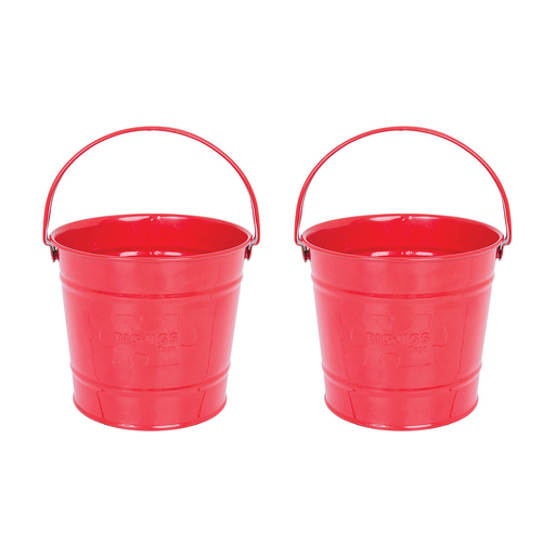 2PK Bigjigs Toys 16.5cm Round Metal Bucket Kids Toy Red 3y+