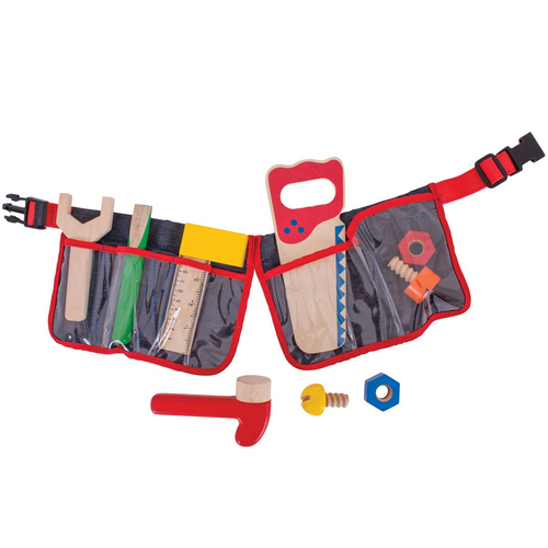 Bigjigs Toys Red Carpenters Tool Belt Kids Pretend Toy Play Set 2y+