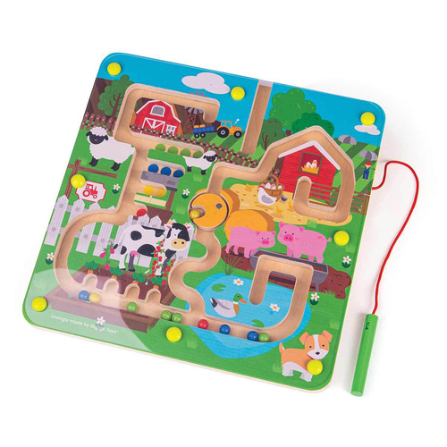 Bigjigs Toys 22cm Farmyard Maze Puzzle Kids Wooden Toy 3y+