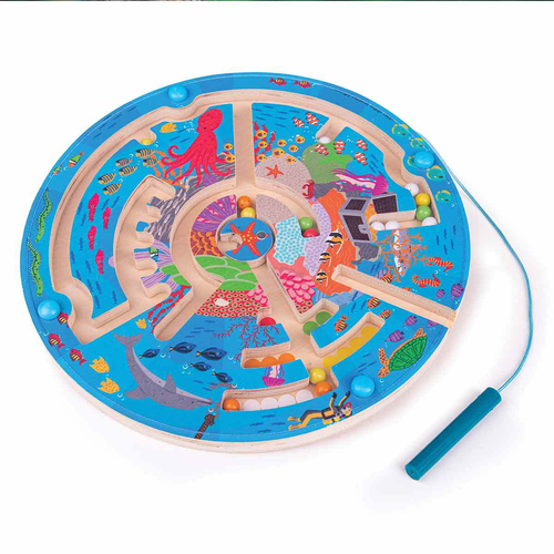 Bigjigs Toys 22.5cm Aquatic Maze Puzzle Kids/Children Wooden Toy 3y+