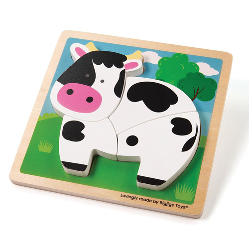 4pc Bigjigs Toys 15cm Chunky Lift Out Puzzle Cow Kids Wooden Toy 10m+