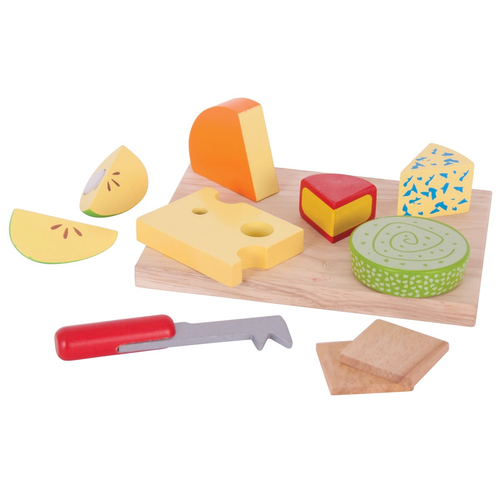 11pc Bigjigs Toys Wooden Cheese Board Set Kids Pretend Play 18m+