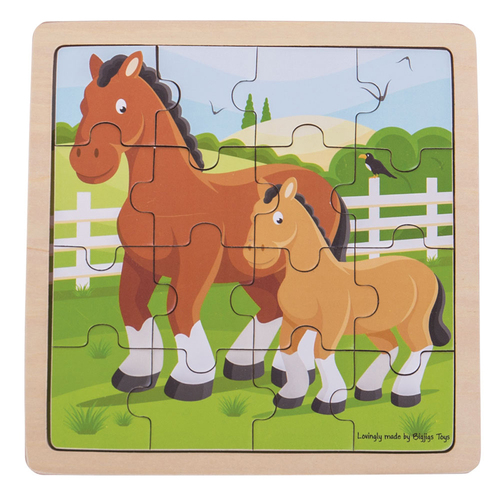 16pc Bigjigs Toys 18cm Horse & Foal Puzzle Kids Wooden Toy 2y+