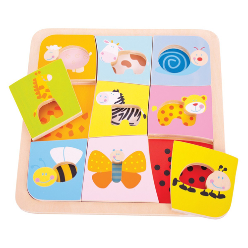 9pc Bigjigs Toys 22cm Animal Patterns Puzzle Kids Wooden Toys 18m+