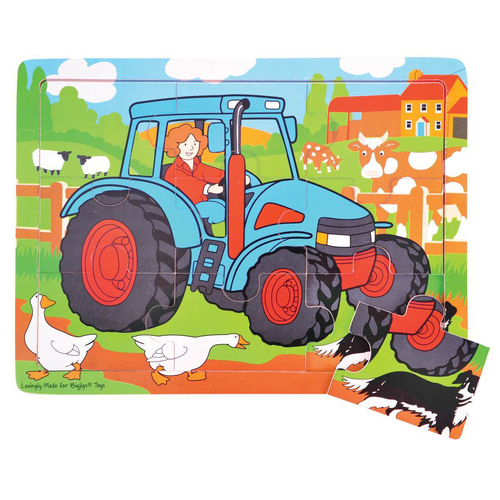 9pc Bigjigs Toys 30cm Medium Tray Puzzle Tractor Kids Wooden Toy 2y+