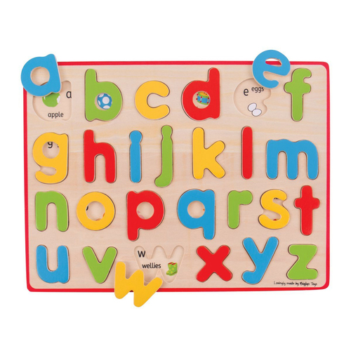 26pc Bigjigs Toys Wooden Inset Puzzle Lowercase Alphabet Kids Toy 3+