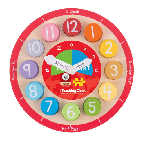 Bigjigs Toys Wooden Teaching Clock Kids Educational Toy 18m+