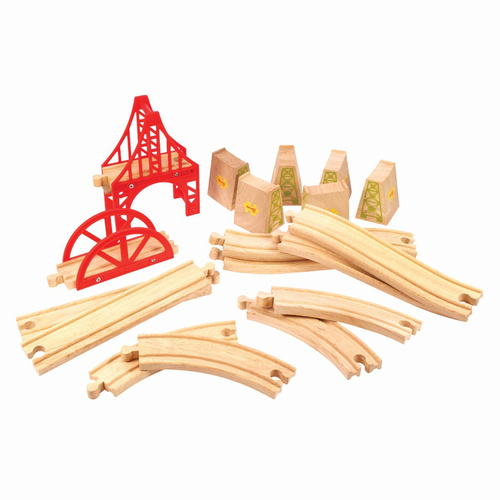 18pc Bigjigs Rail 32cm Bridge Expansion Set Wooden Toy Train Accessory 3y+