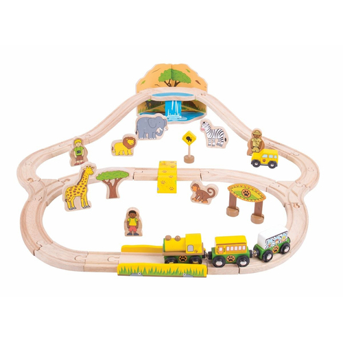 38pc Bigjigs Rail 82cm Safari Train Set Kids Wooden Toy 3y+