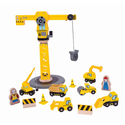 13pc Bigjigs Rail 38cm Big Crane Construction Wooden Toy Set 3y+