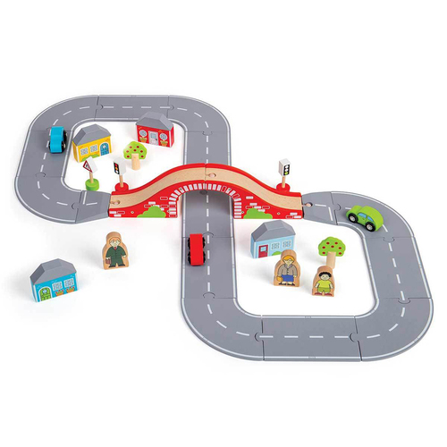 36pc Bigjigs Rail Figure of Eight Roadway Kids Wooden Toy Set 3y+