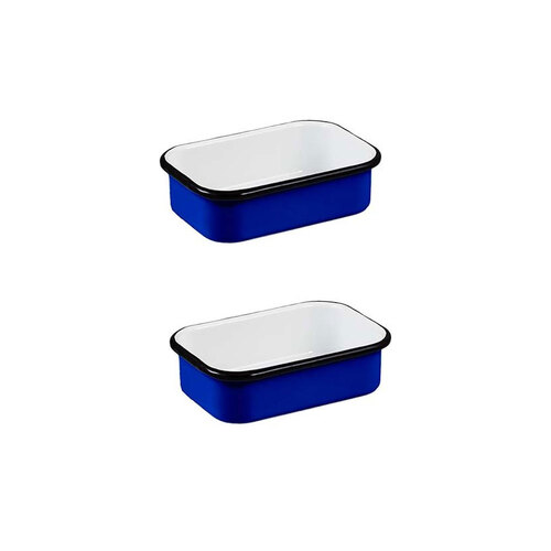 2x Urban Style Enamelware Multipurpose 14.5cm Rectangle Tray w/ Black Rim Blue