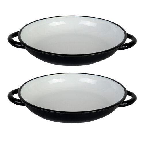 2x Urban Style Enamelware 24cm Ragout Plate w/ Handle - Black/White