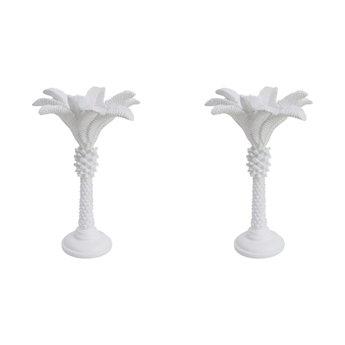 2PK LVD Queen Palm Candle Holder Decorative Ornament Statue 14.5x21.5cm WHT