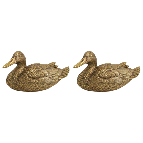 2PK LVD Resin Duck Sculpture Home/Lounge Decor 20cm Antique Gold