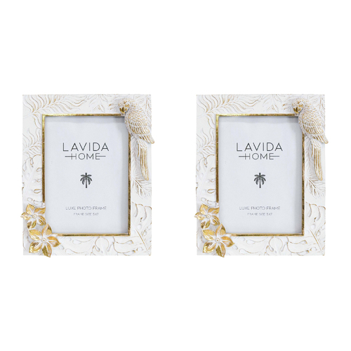 2PK LVD Resin 5x7'' Photo Frame Cockatoo Tropical Home Decor