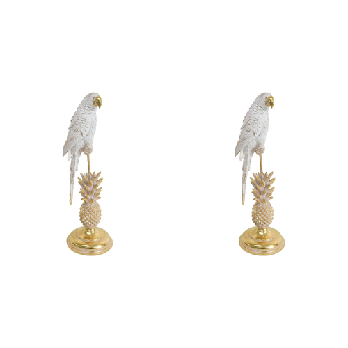 2PK LVD Resin Ornament Cockatoo Pineapple Stand Home Decor 33cm