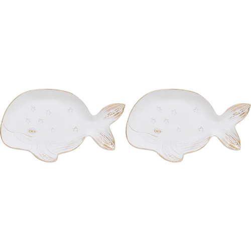 2PK LVD Whale Dish Decorative Display Home Decor Ornament Statue 20x12.5cm White